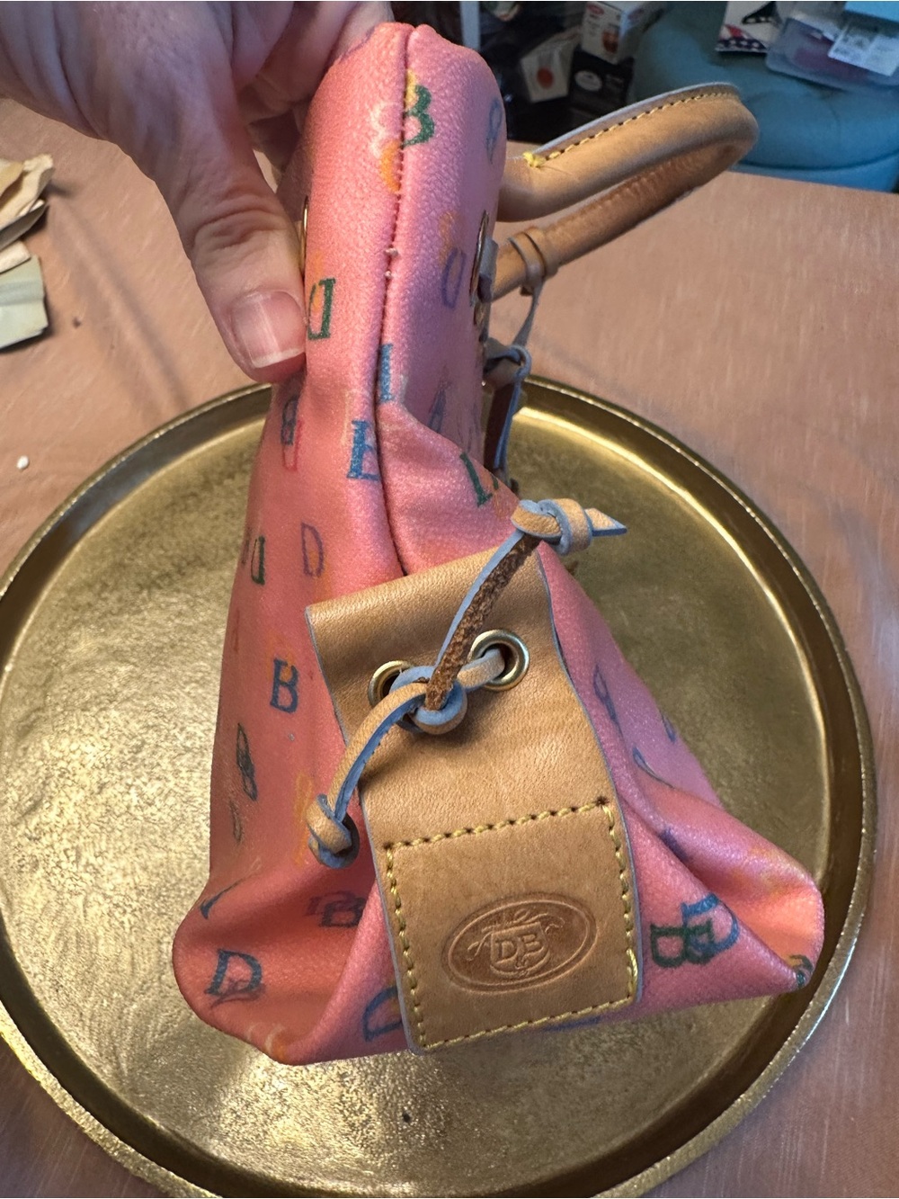 Dooney & Bourke Pink Signature Monogram Drawstring Satchel Y2K Vintage - Picture 11 of 12